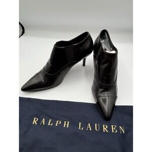 Ralph Lauren Purple Label Black Oxford Leather Bootie Heels Sz 7‎ Italian New